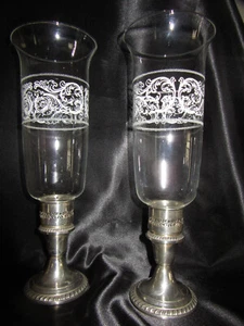 VTG GORHAM STERLING HALLMARKED CANDLESTICKS W/HURRICANE SHADES - Picture 1 of 6