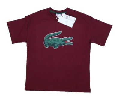 Lacoste Graphic Print Crocodile Cotton T-Shirt Maroon Short Sleeve Boys 12 Years - Image 1 of 4