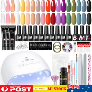 Gel Nail Kit LED UV Nail Lamp Gel Nail Polish Set Poly Gel Builder Glitter Nail - Picture 1 of 18