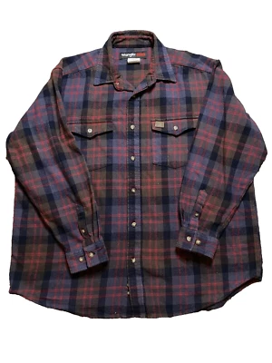 Wrangler Riggs Workwear Plaid Flannel Shirt Button Down Black/Red Mens 2XL Heavy - Image 1 of 4