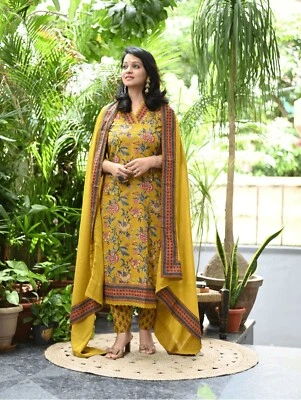 Juego amarillo Kurta Palazzo Dupatta indio Bollywood usar Kurtis para el festival de Eid Foto 1 de 4
