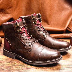 Men's Retro Lace Up Side Zipper Chukka Ankle Shoes Leather Oxford Casual Boots