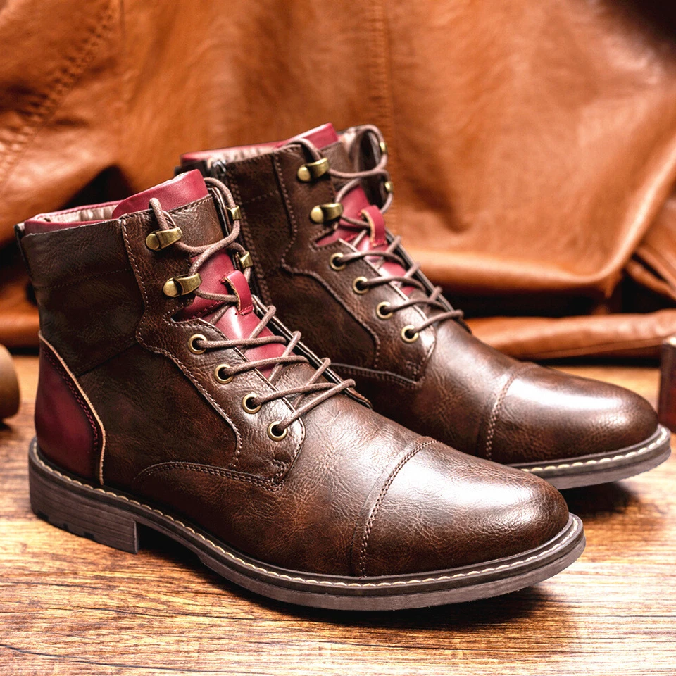 MARKENLOS Herren-Stiefeletten, Leder-Oxford-Freizeitstiefel