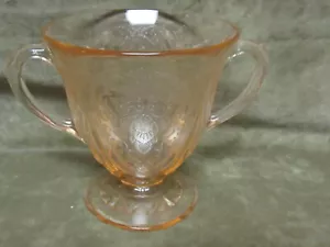 1930s Hazel Atlas Glass Royal Lace Depression Pattern Open Sugar Bowl Pink Color - Picture 1 of 2