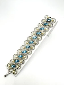 "Brazalete de eslabones S vintage Dodds chapado en oro aguamarina y perlas de imitación 6""" - Imagen 1 de 9