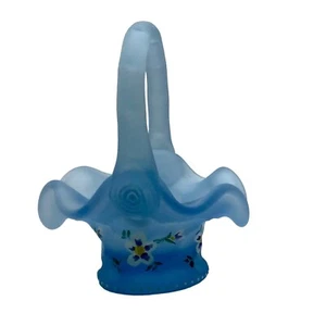 Fenton Kunstglas handbemalt blau satiniert Korb von E. Baumgard 4 Zoll - Bild 1 von 6