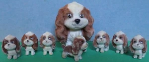 Miniature Dog Figures Mom Pups Flocked Lot 8 Puppies In My Pocket Dollhouse Size - Picture 1 of 6