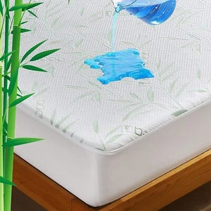 Bamboo Mattress Protector Waterproof Topper King Single D Queen Super King Cover - Picture 1 of 20