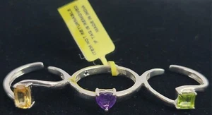 TJC 925 Platinum over Sterling 3 Ring Size 9 Giuseppe Perez Genuine Gemstone - Picture 1 of 8