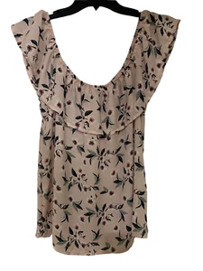 Lily White Blouse Women Sz L  Pink With White Flowers Stretch Waist  - Picture 1 of 3