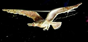 Antique Gold Tone Metal Bird/Seagull Shape Signed T Mill Pin Brooch - Picture 1 of 9