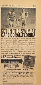Anuncio impreso vintage 1959 Cape Coral Florida Land $20 Down Ft Myers FL - Imagen 1 de 4