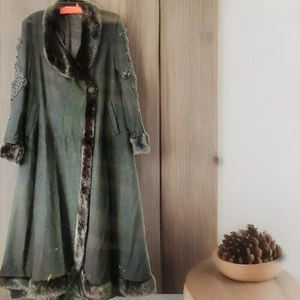 Black Wool Blend Steampunk Gothic Fur Collared Long Coat 18 Russian Back Unusual - Picture 1 of 18