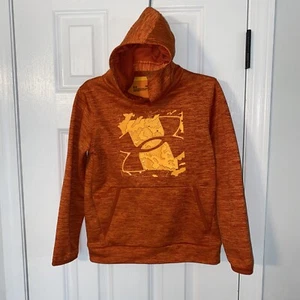 Under Armour Storm Youth Small Loose Orange Pullover Hoodie Large Logo Coldgear - Picture 1 of 4