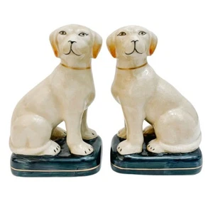 Coppia di statuine per cani Labrador stile Staffordshire 7,5"H NUOVE - Foto 1 di 8