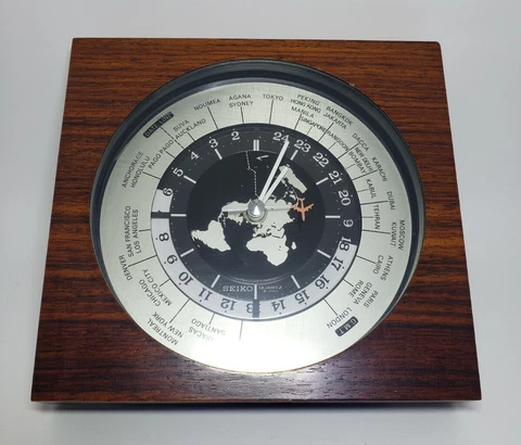 Seiko Quartz  Clock WorldTime White Airplane  Desk 7.25in QZ877D Cover