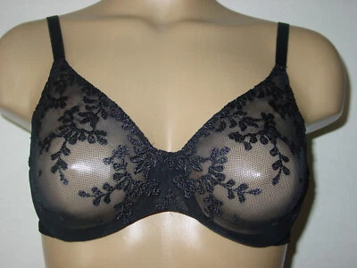 Sujetador Donna Karan Negro Semi Transparente Malla Bordado Con Aros-32C Foto 1 de 4