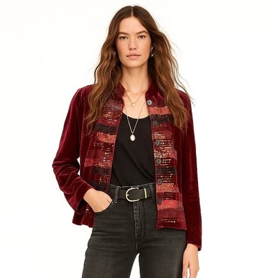 Vintage Chicos Velvet Sequin Jacket  M Boho Whimsigoth Art Deco Holiday Party - Image 1 of 4