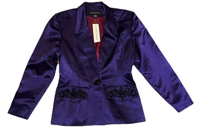Chaqueta Blazer Vintage Andrea Jovine Púrpura Satinado Con Cuentas Adornada Recortada -NUEVA CON ETIQUETAS Foto 1 de 4