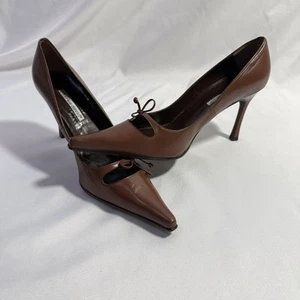 Charles David Brown Bow Tie Pointed Toe Slip On Stiletto Heeled Pumps 10B - Picture 1 of 8