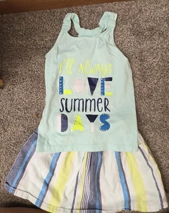 Gymboree Girls sz 7-8 Tank And Skirt Green Blue Summer Striped - Picture 1 of 7
