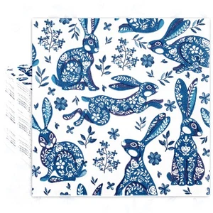 80 Pack Easter Paper Napkins Chinoiserie Bunny Disposable Napkins Blue Rabbit... - Picture 1 of 7