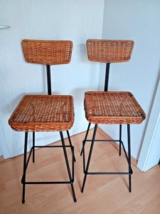 2 Vintage - Barhocker im Stil von Herta Maria Witzemann Design Geflecht, Metall - Bild 1 von 13