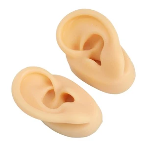 2 Pcs Silicone Ear Model Left And Right Soft Flexible Model Fake Ear Piercing - Picture 1 of 12