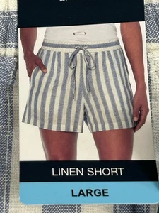 Gap Shorts Women’s Sz Large Blue Stripe Linen Elastic Waist Pull On NEW NWT $49 - Picture 1 of 12