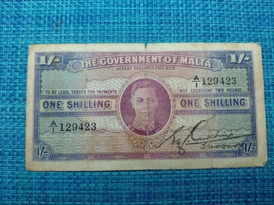🇲🇹 Billetes cortos ronquidos Malta 1 chelín 1943 P-16a Segunda Guerra Mundial 113025-9 Foto 1 de 3