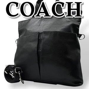 Coach Leather Shoulder Bag 2-Way Large Capacity Black Used - Picture 1 of 18