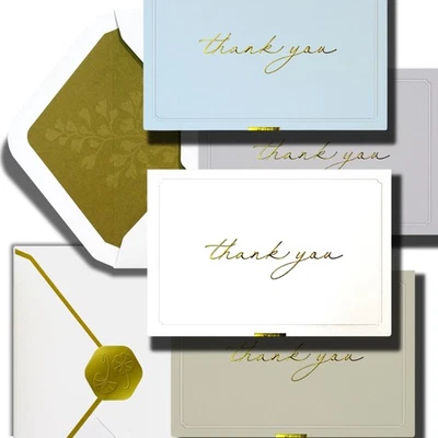 UKEE'S Gold foil thank you cards bulk with envelopes, 32-pack embossed blank