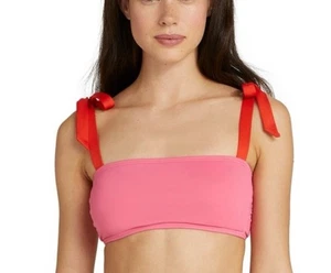 Kate Spade New York Bow Tie Bandeau Bikini Top In Pink & Red Sz M New - Picture 1 of 6