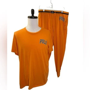 POLO RALPH LAUREN Men's Orange Logo Lounge Sleepwear Set L T-shirt Joggers - Picture 1 of 10