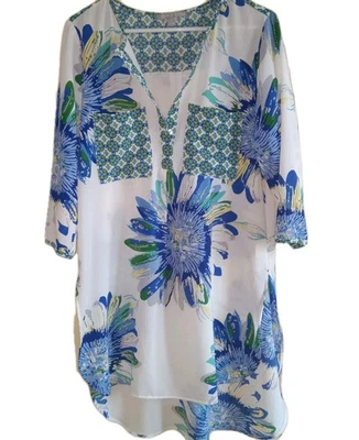 Top túnica Valerie Stevens talla M para mujer artística Bloomcore dobladillo alto bajo resort fluido Foto 1 de 4