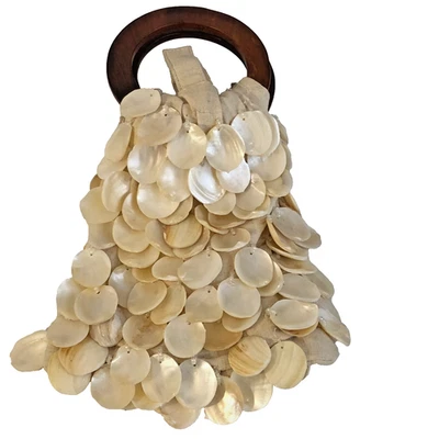 Vtg Two’s Company Shell Handbag with Wooden Handles – Iridescent Mother of Pearl - Image 1 of 4