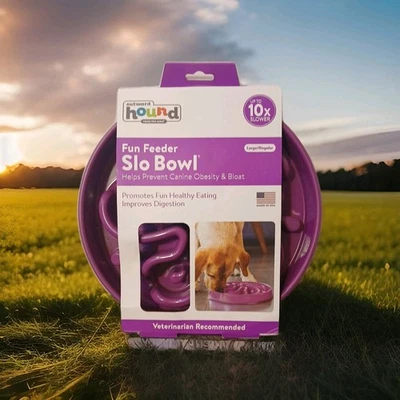 Outward Hound Purple Dog Pet Fun Feeder Slo Bowl Vet Recommended  Large 11"  - Image 1 of 4