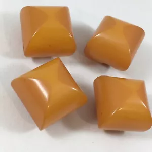Lot 4 Vtg Yellow Bakelite Shank Buttons Square Chunky Butterscotch Plastic MCM - Picture 1 of 12