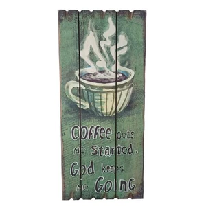 Coffee Gets Me Started God Keeps Me Going 18"" × 8"" rústico - Imagen 1 de 5