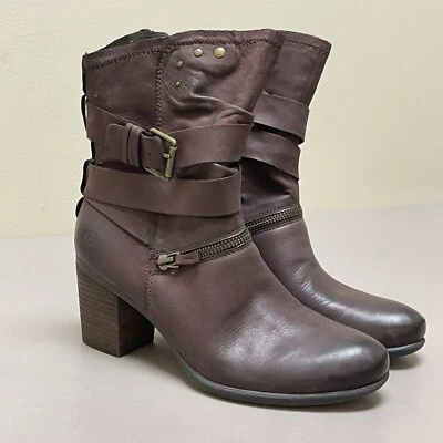 Josef Seibel Britney 06 Boots Women 7.5 EU 38 Brown Leather Ankle Buckle Zip Y2K - Image 1 of 4