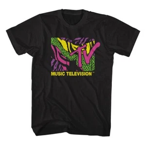 MTV Leopard and Zebra Print Logo Black T-Shirt - Picture 1 of 2
