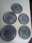 Lot of 5  Antique Pewter Repousse Plates Angel Mark Wavy Edge Holland