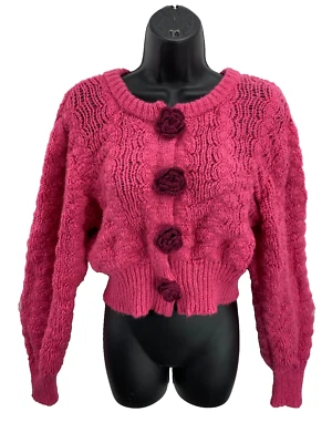 Кимчи синий укороченный кардиган свитер рубашка верхний розовый фиолетовый цветочный женщин S - Изображение 1 из 4