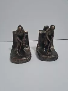Vintage Man Playing Golf Brushed Copper Look Book Ends - Picture 1 of 9