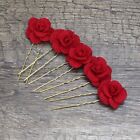 5 Pieces Red Rose Flower Hair Pin Clips Sticks For Women Bridal Hair Jewelry
