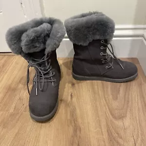 Emu Australia Grey Suede Fur Lined Boots - Size UK 4 / EUR 37 - Picture 1 of 8
