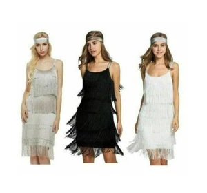 20er Jahre tolles Gatsby Kostüm Cocktail Party Quaste Flapper Kleid - Bild 1 von 17