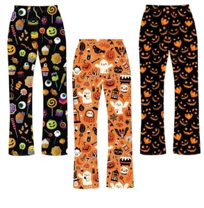 Spooky Halloween Süßigkeiten Kürbisse Fledermäuse Druck Pyjama Unterteil Loungewear Alternative - Bild 1 von 4