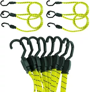 Cuerdas bungee Houseables con ganchos, paquete de 4, 48" de largo, amarillo, plano, ajustable - Imagen 1 de 9