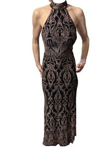 B&A by Betsy & Adam Glitter Halter Neck Long Formal Dress Size 8 - Picture 1 of 12